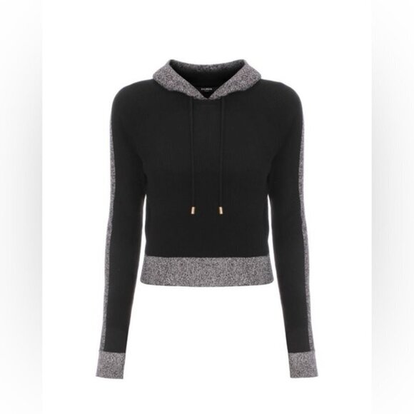 BALMAIN Lurex Striped Cropped Knit Hoodie Sz 40 - Picture 4 of 13